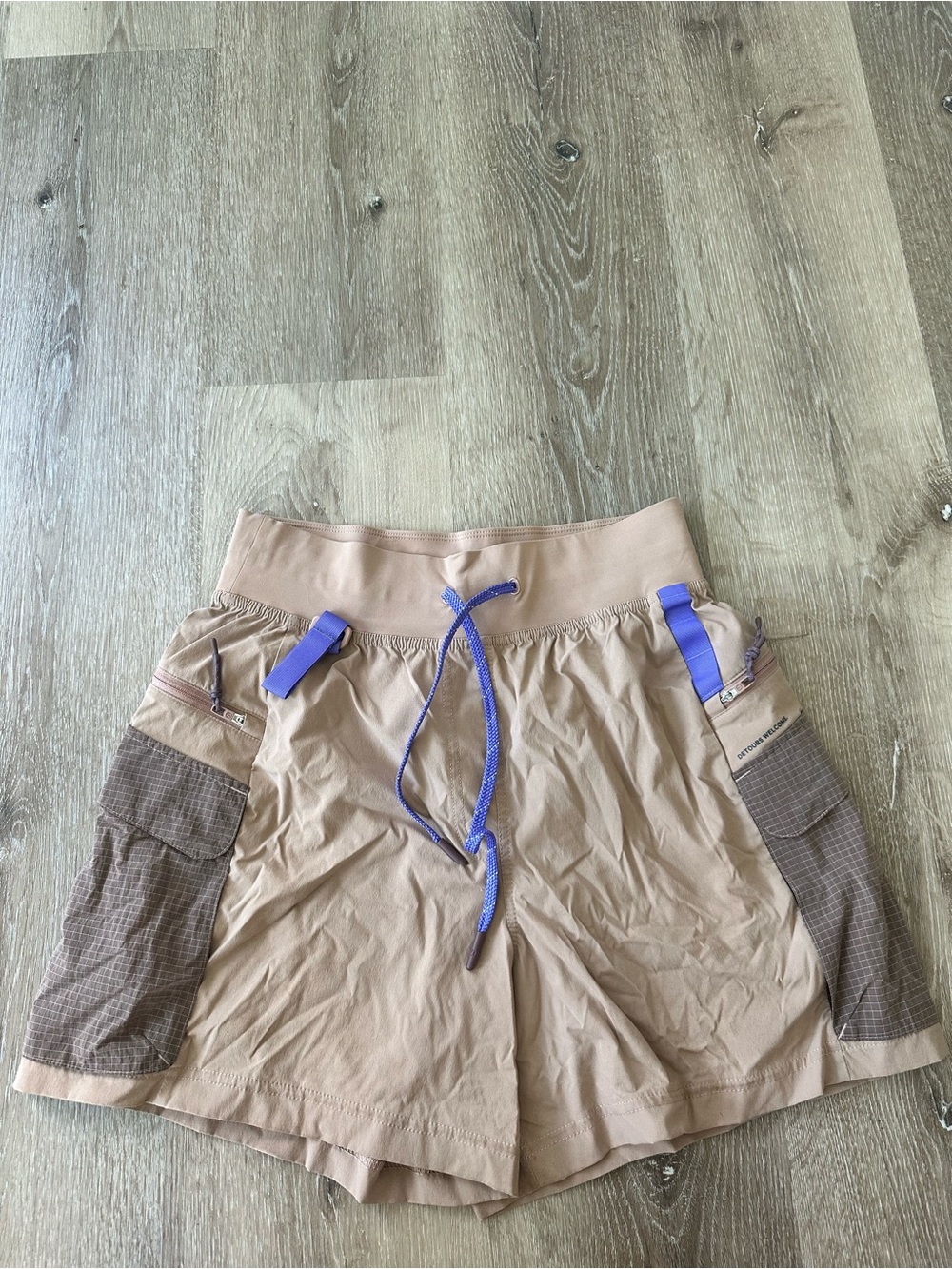 lululemon athletica Beige Athletic Cargo Shorts with Purple Accents